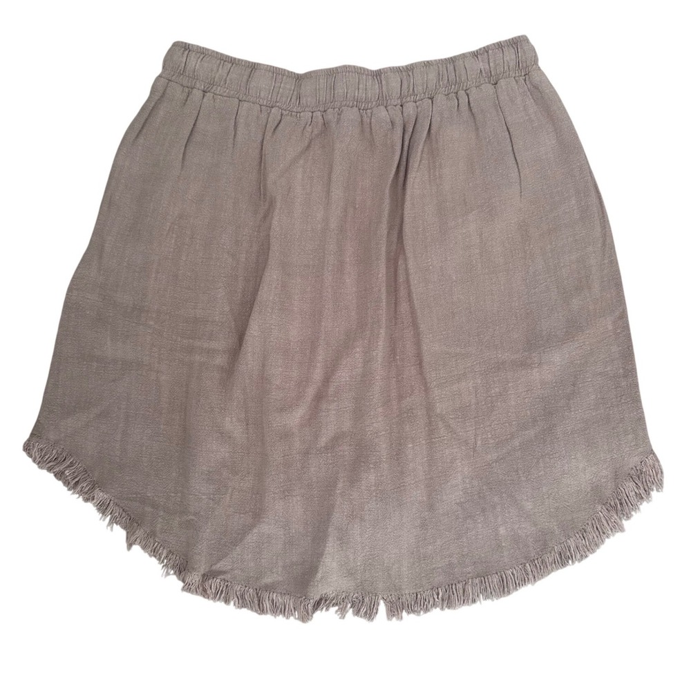 Linen Blend Fringe Hem Mini Skirt Small Boho Drawstring Pockets